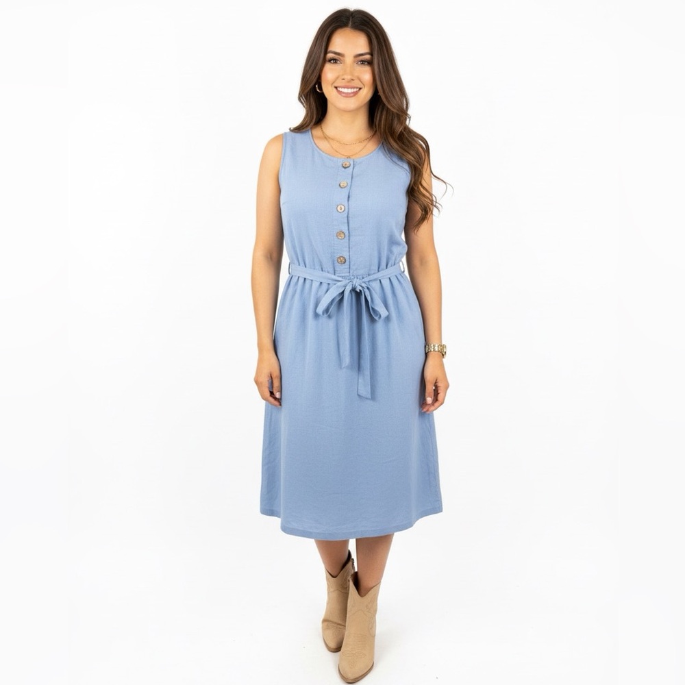 LINEN DRESS LIGHT BLUE GRAE COVE